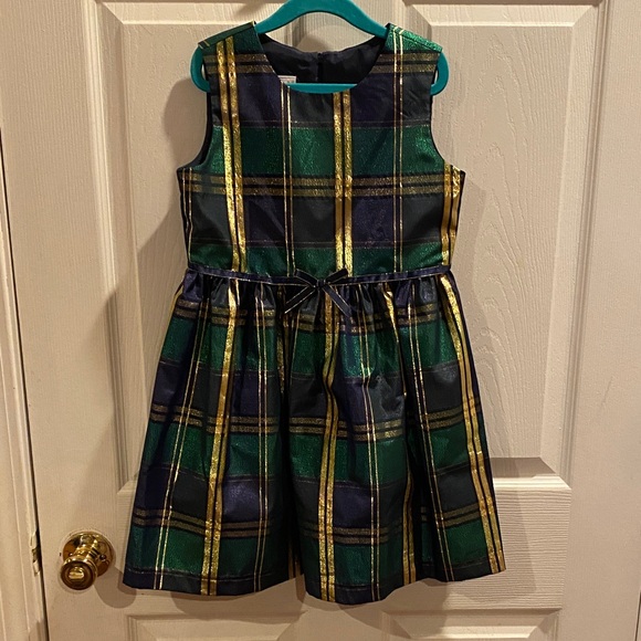 Bonnie Jean Navy and Green Plaid Dress with Gold Accents - Picture 1 of 8